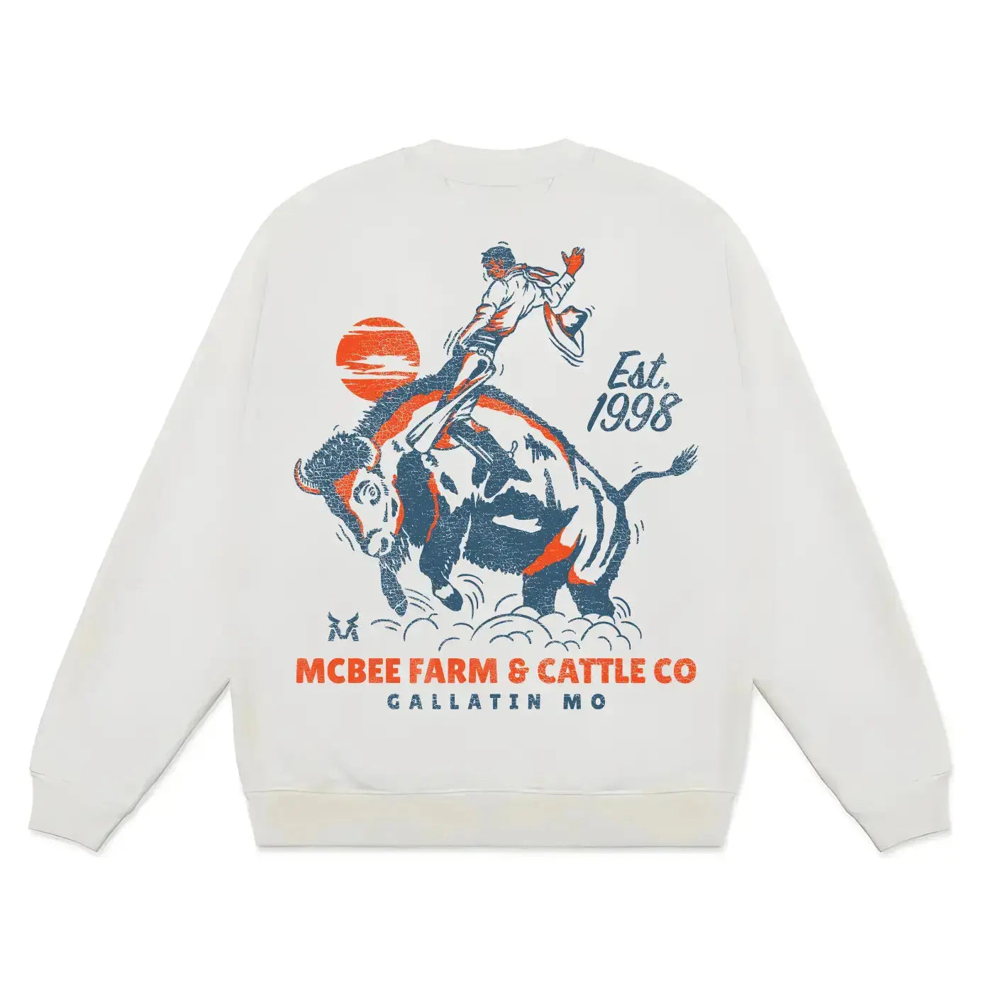 Guy on a Buffalo Crewneck McBee Farm & Cattle Co