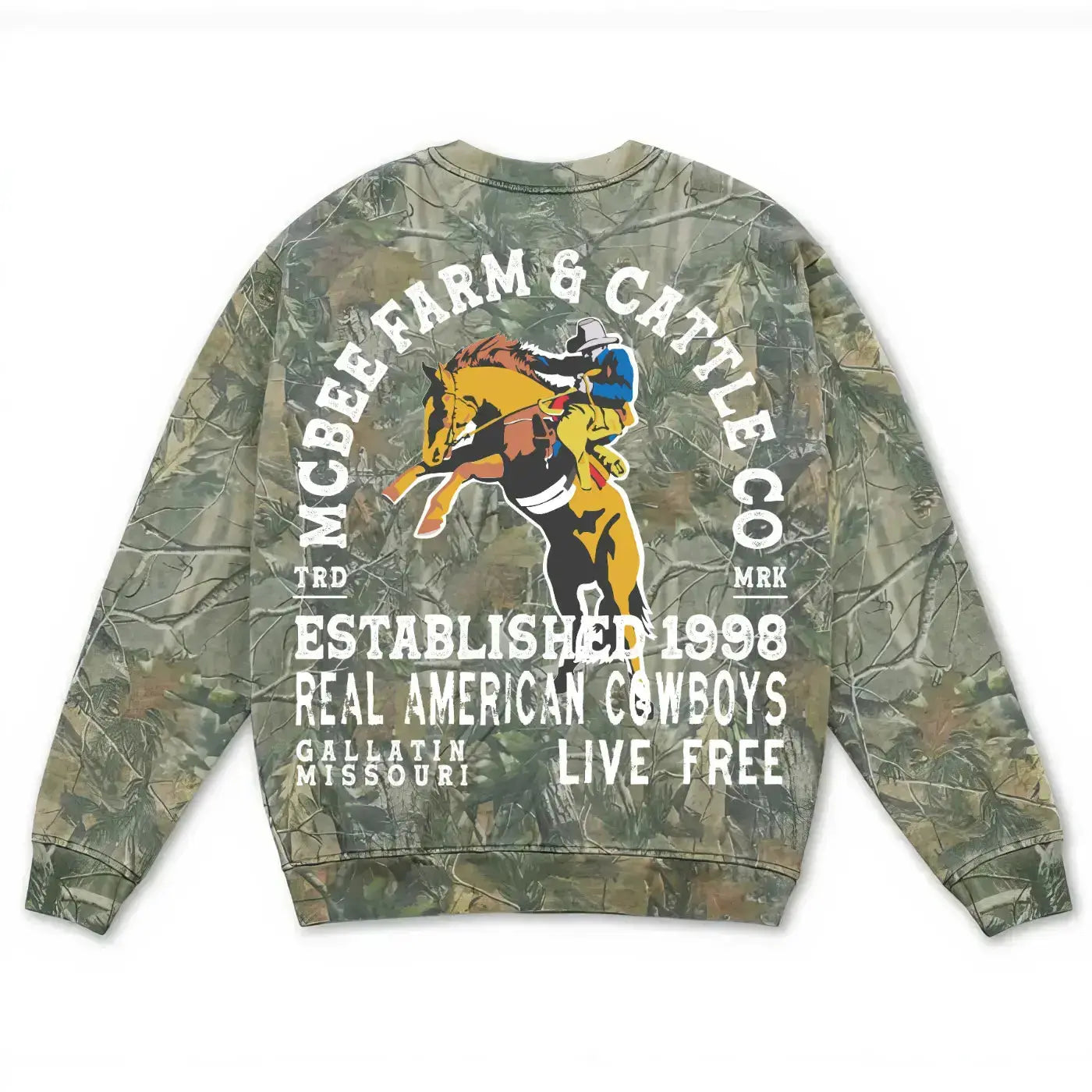 Bronco Breaker Camo Crewneck McBee Farm & Cattle Co