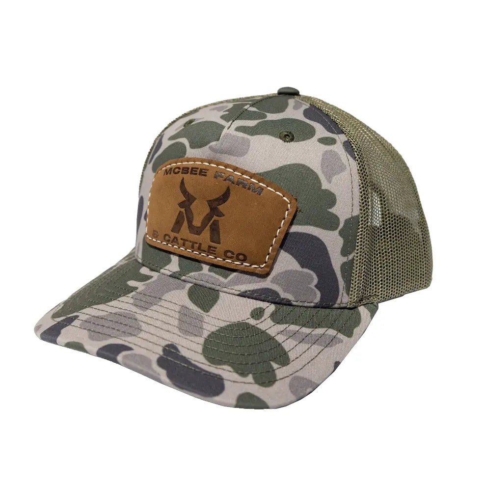 McBee Farms Leather Patch Camo Trucker Hat McBee Farm & Cattle Co