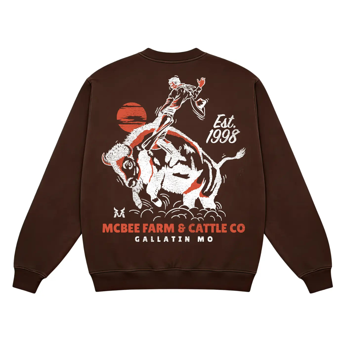 Guy on a Buffalo Crewneck McBee Farm & Cattle Co