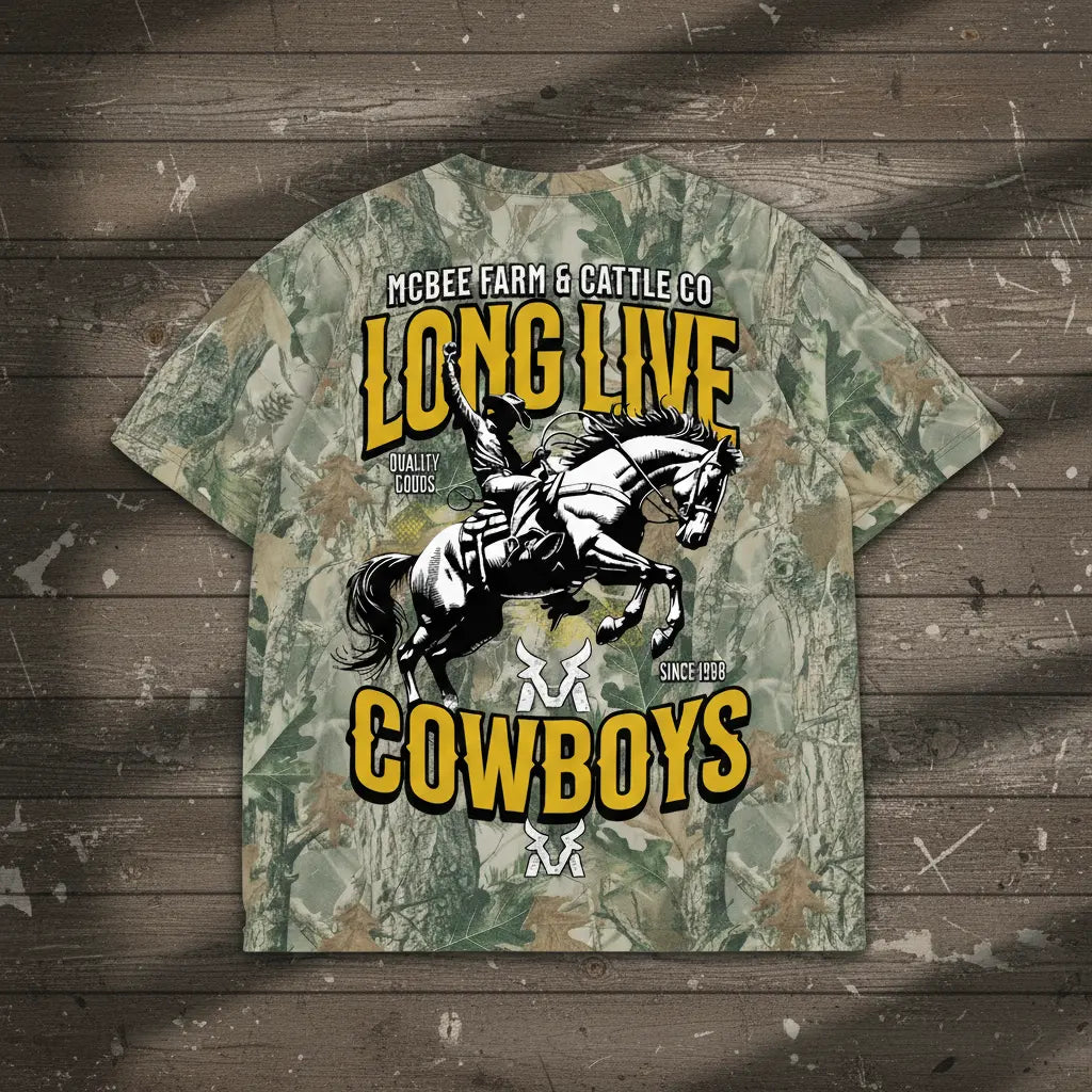 Long Live Cowboys Camo T-Shirt McBee Farm & Cattle Co