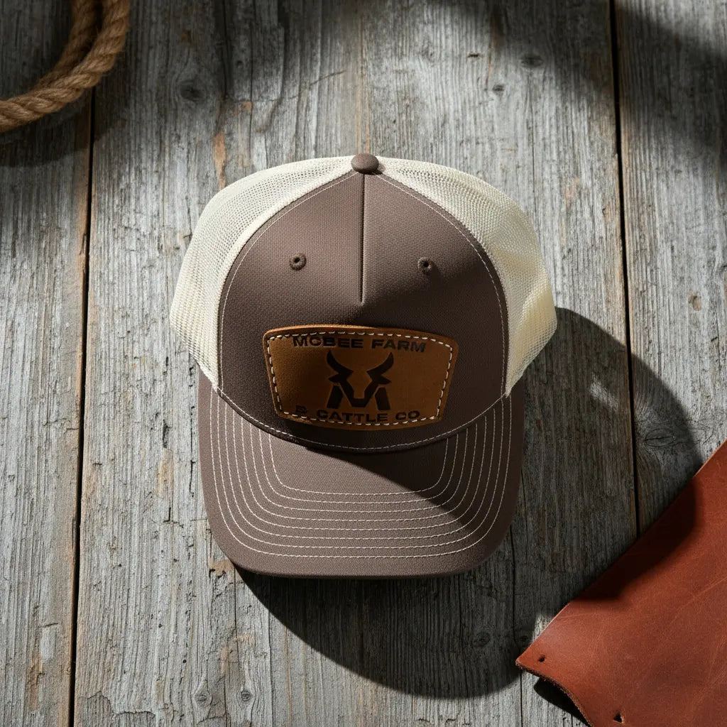 McBee Farms Leather Patch Trucker Hat McBee Farm & Cattle Co