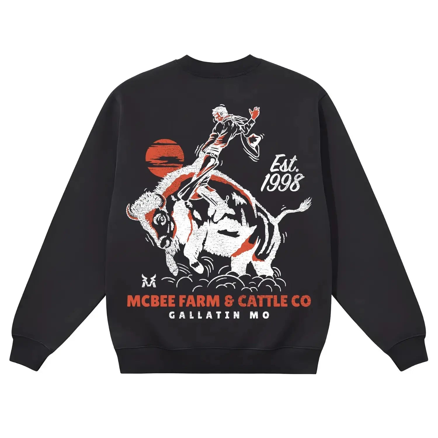 Guy on a Buffalo Crewneck McBee Farm & Cattle Co