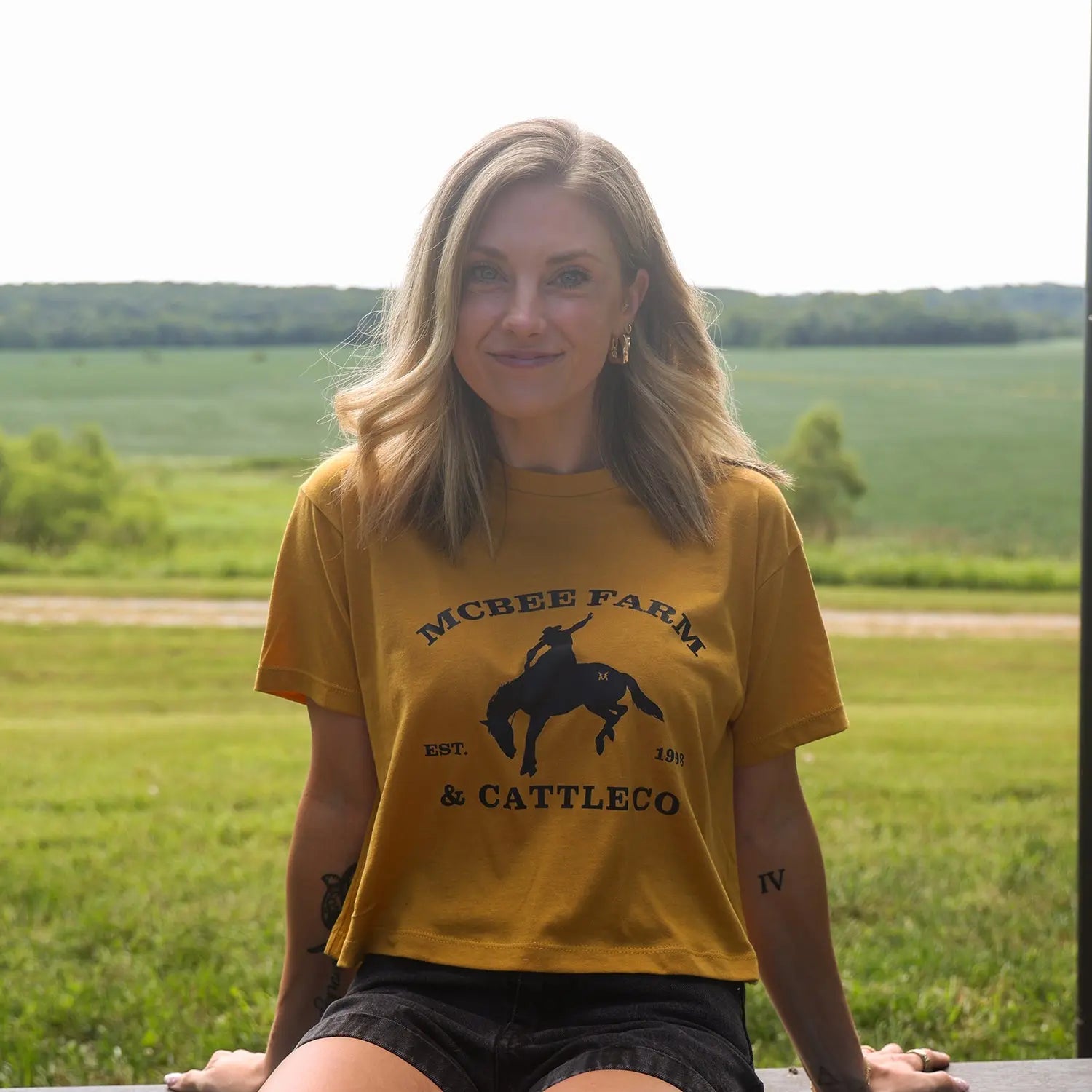 Buckin' Bronco Logo Crop Top McBee Farm & Cattle Co