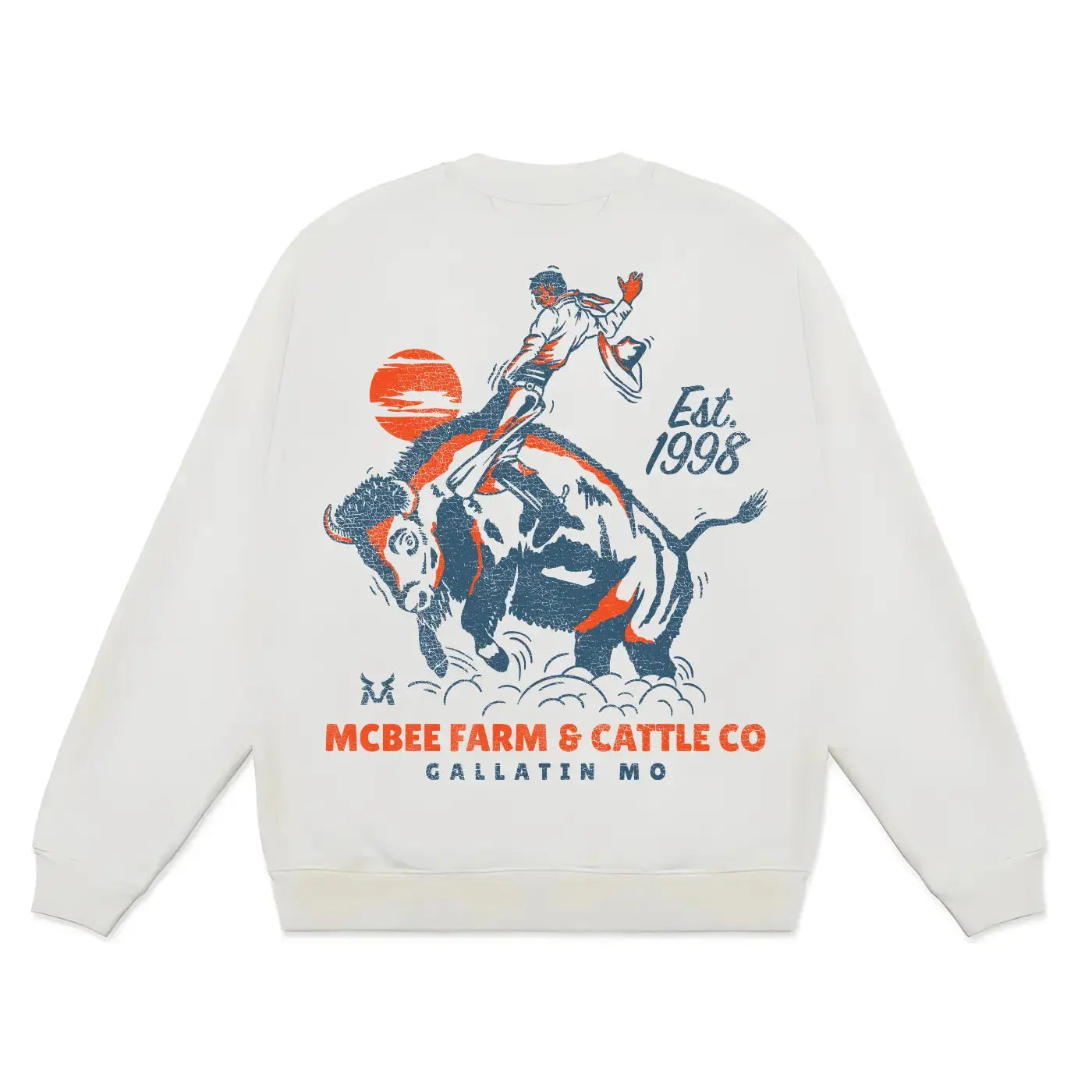 Guy on a Buffalo Crewneck McBee Farm & Cattle Co