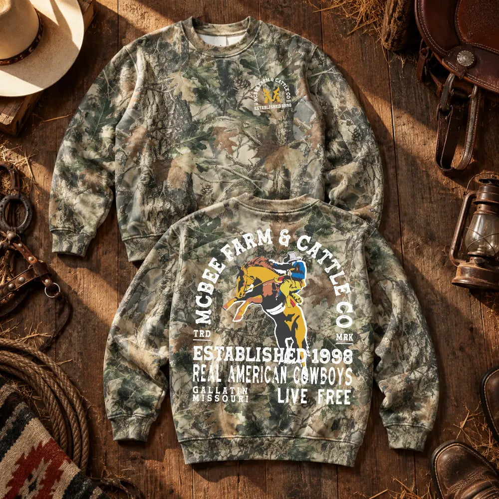 Bronco Breaker Camo Crewneck McBee Farm & Cattle Co