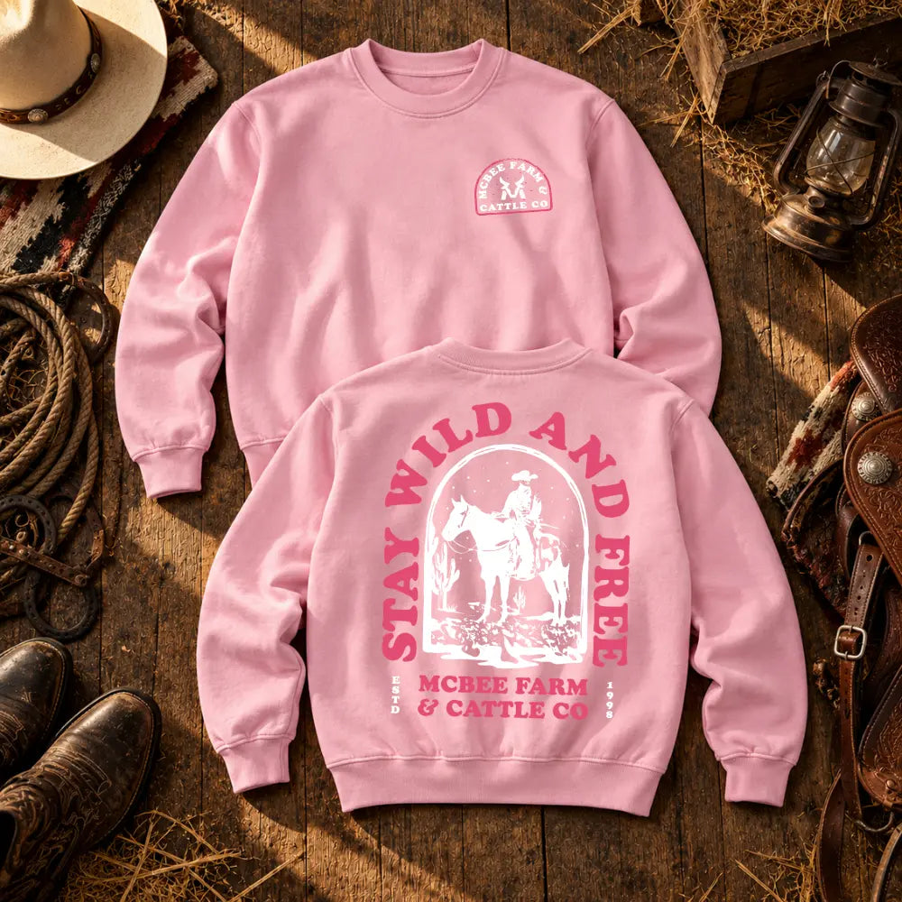 Stay Wild Pink Western Crewneck McBee Farm & Cattle Co