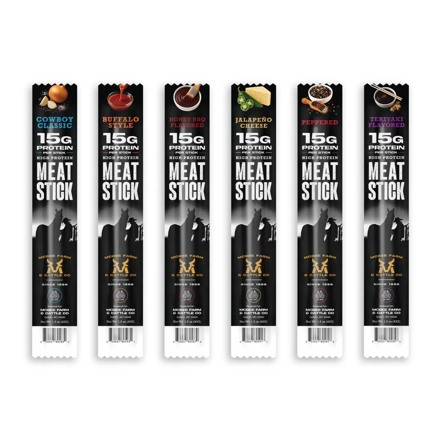 High Protein Meat Stick Sampler Pack (Single Sticks) McBee Farm & Cattle Co