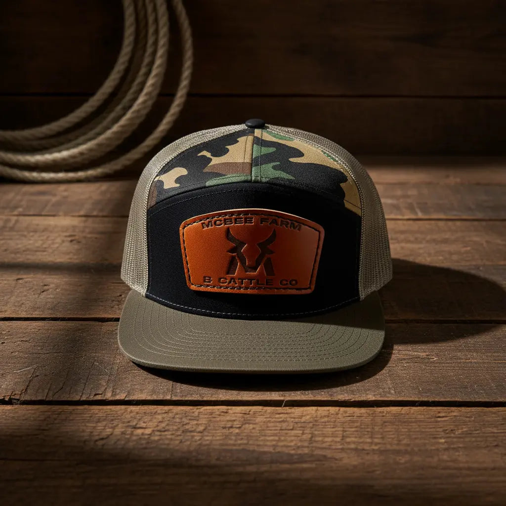 McBee Farms Leather Patch Flat Bill Hat McBee Farm & Cattle Co