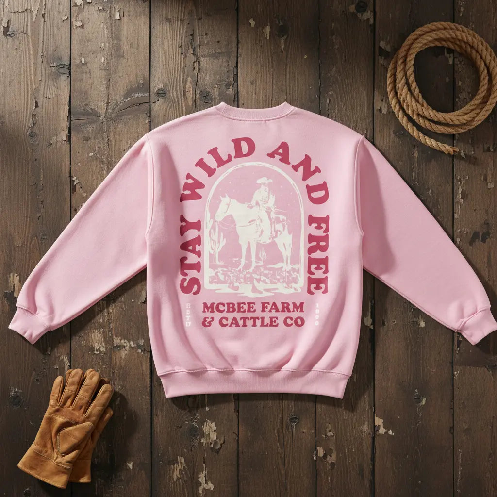Stay Wild Pink Western Crewneck McBee Farm & Cattle Co