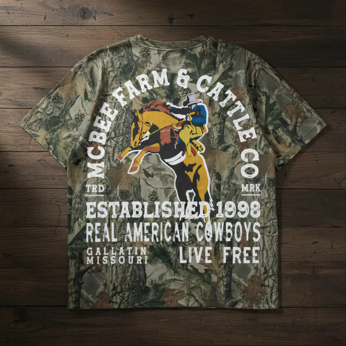 Bronco Breaker Camo T-Shirt McBee Farm & Cattle Co