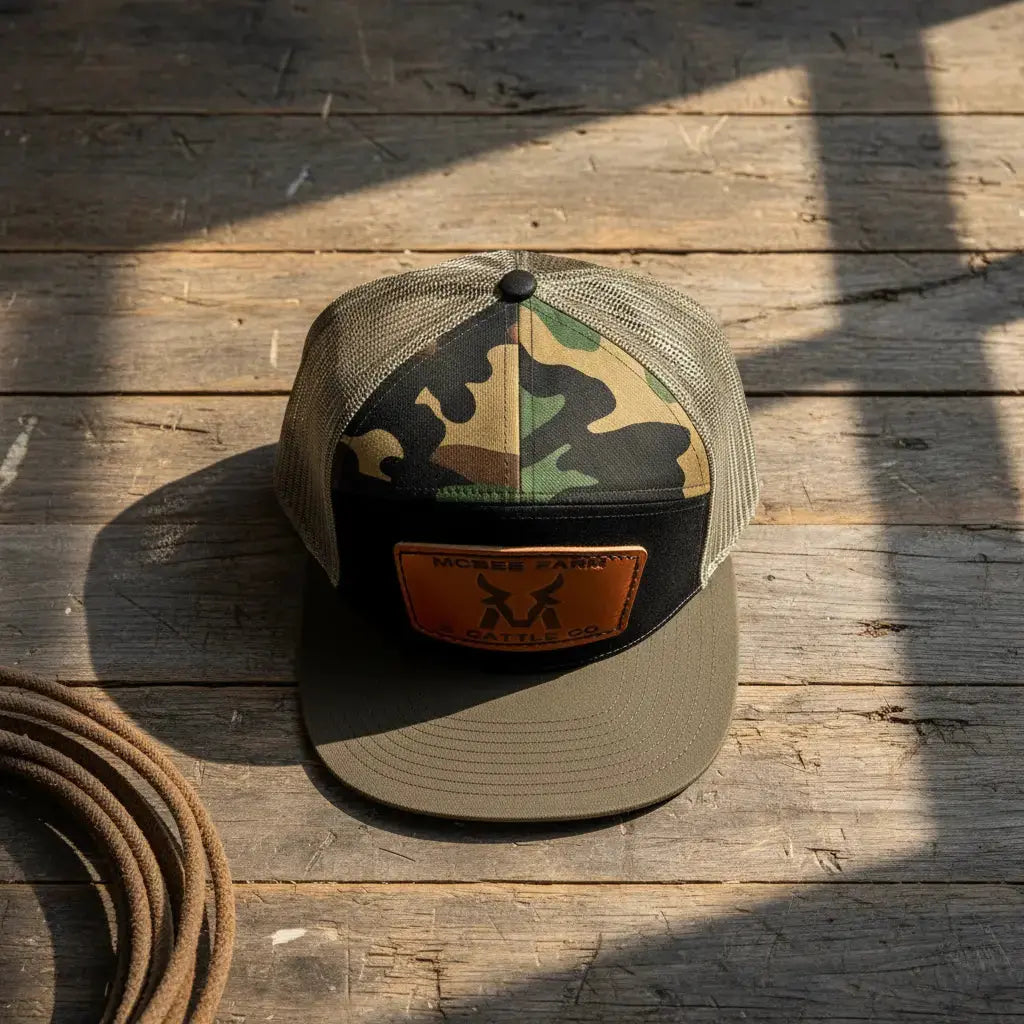 McBee Farms Leather Patch Flat Bill Hat McBee Farm & Cattle Co